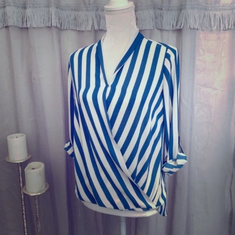 Pleione Striped Wrap Blouse Size XS